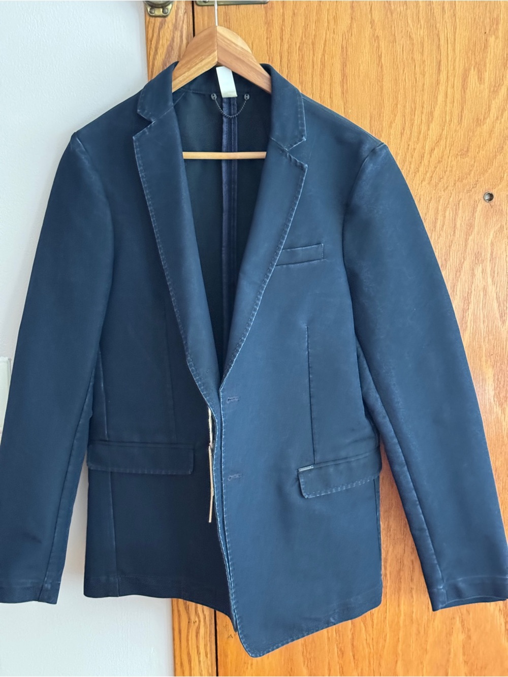 Diesel Mens EU 48 US 38 M Washed Navy Blue Cotton Blend Blazer